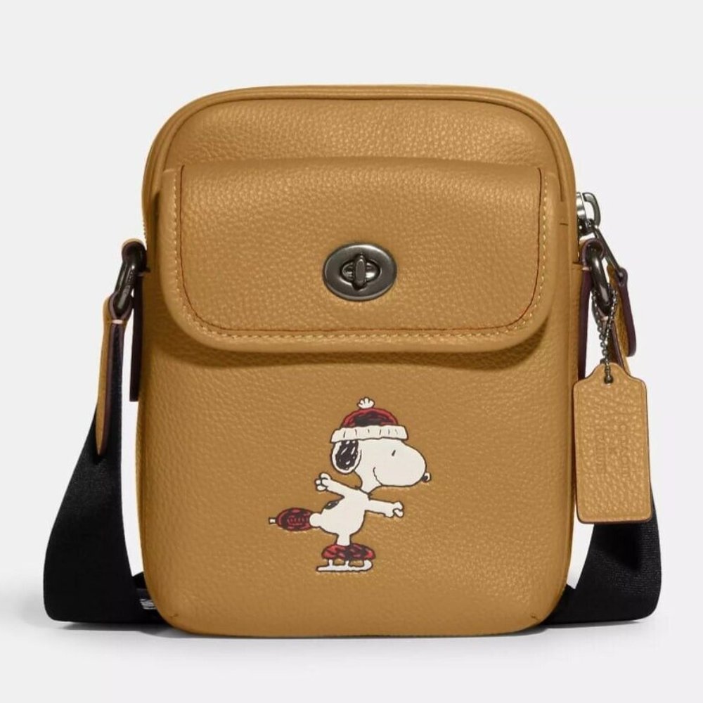 NWT Coach X Peanuts Heritage Crossbody With Snoopy Motif Pebble Leather CE613